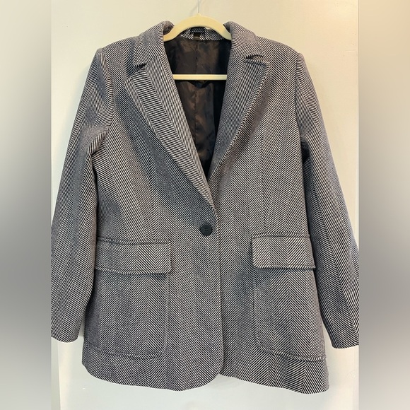 & Other Stories Paris Atelier women’s 12 gray herringbone blazer Italian fabrics - Picture 2 of 9